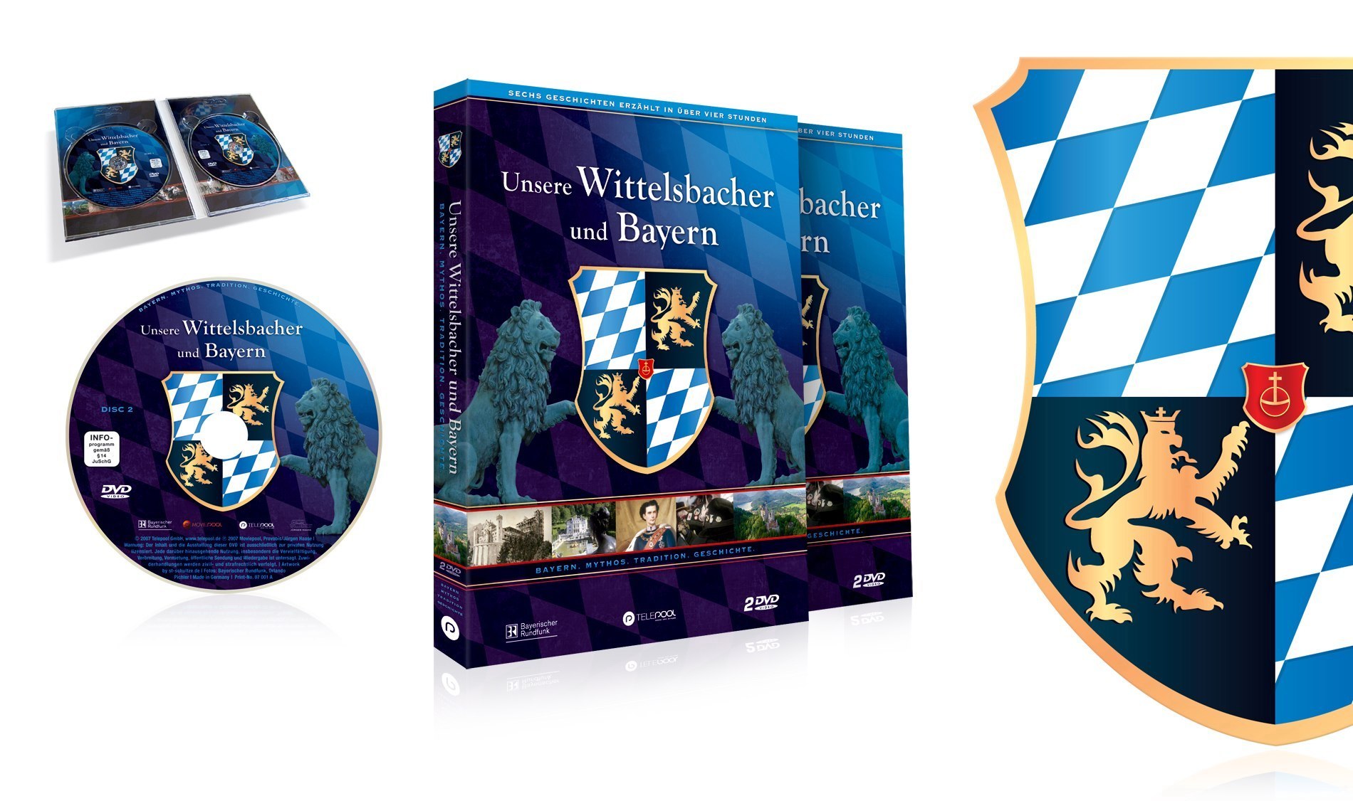 Artworks for a national tv documentation county of Bavaria Bayerischer Rundfunk on the founders families of Bavaria, the Wittelsbachers. I needed a highres pic of their family signet from middleage but there was only a pixelated small one from the 14th century so decision was made to recreate it printable - there you go :) DVD, Stefan Schultze, awardwinning Art Director, Berlin