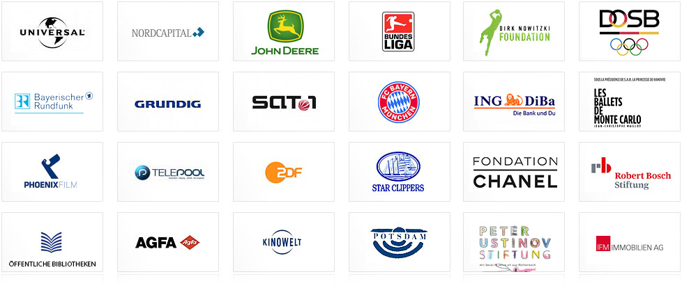 Some Companies and Projects I have worked for ... Universal Music, Nordcapital, BR - Bayerischer Rundfunk, Bayerisches Fernsehen, Bundesliga, DFL, GRUNDIG, Sat.1, FC Bayern, Telepool, ZDF, Star Clippers, Oeffentliche Bibliotheken, AGFA, Kinowelt, City of Potsdam, ...